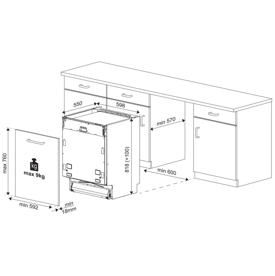 Размеры шкафа под посудомоечную машину 45 см встраиваемая