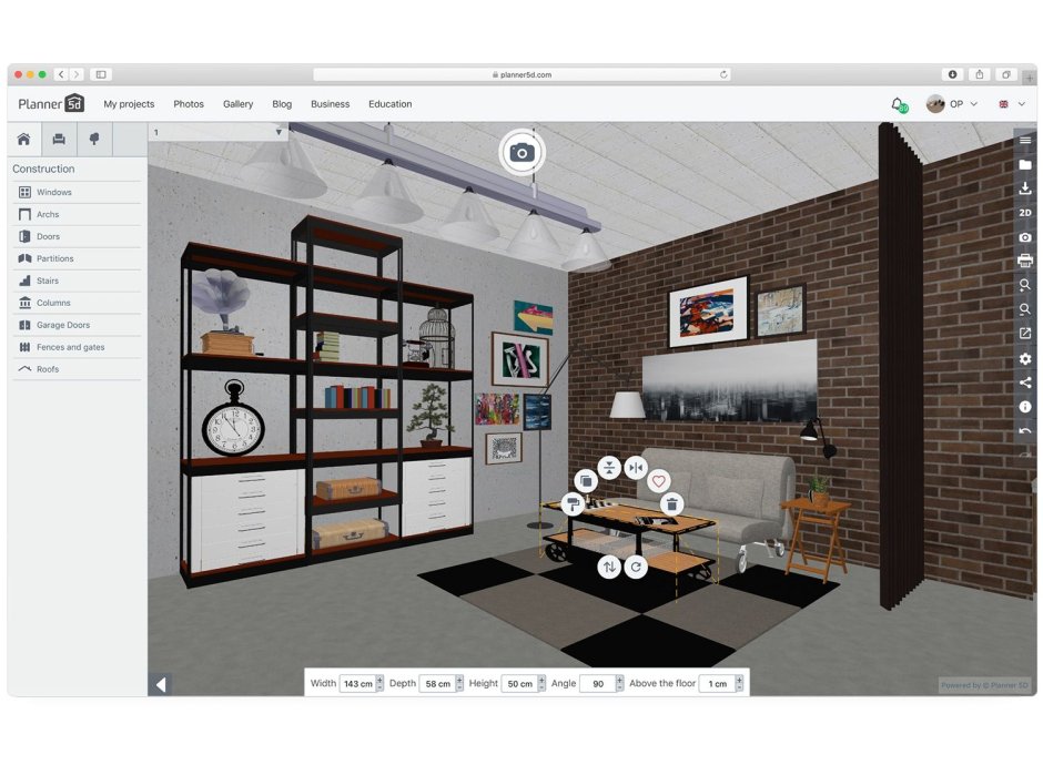 Дизайн комнаты в программе Planner
