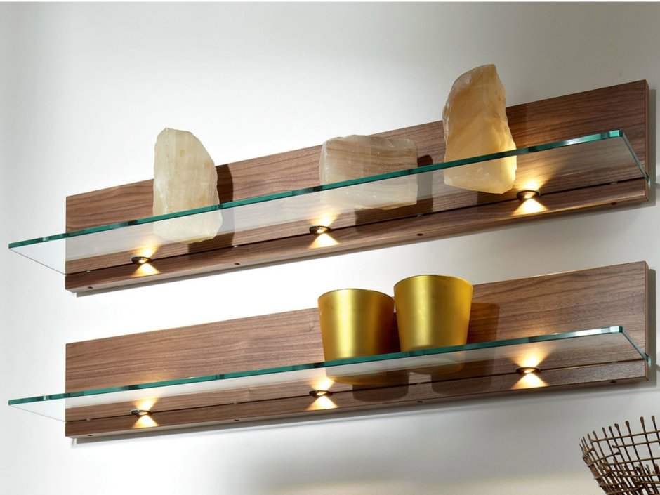 Полки для гостиной со стеклом