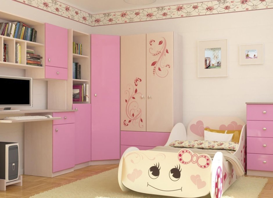 Розовый матовый цвет мебель детская комната