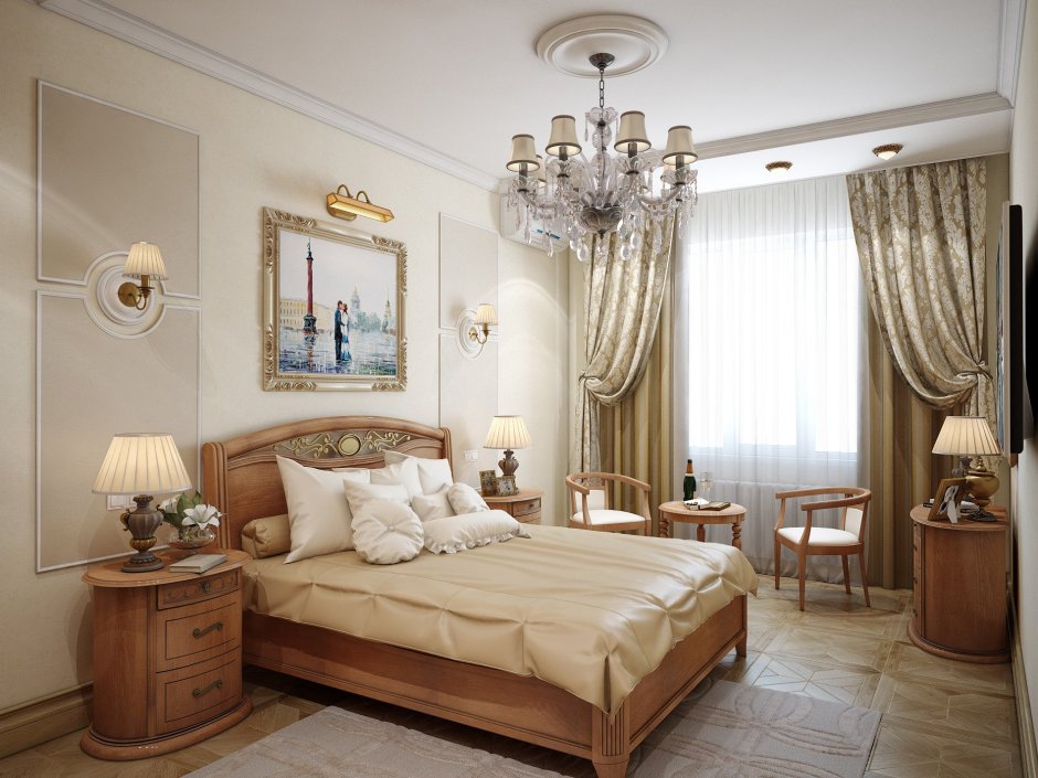 Affresco в интерьере классической спальни