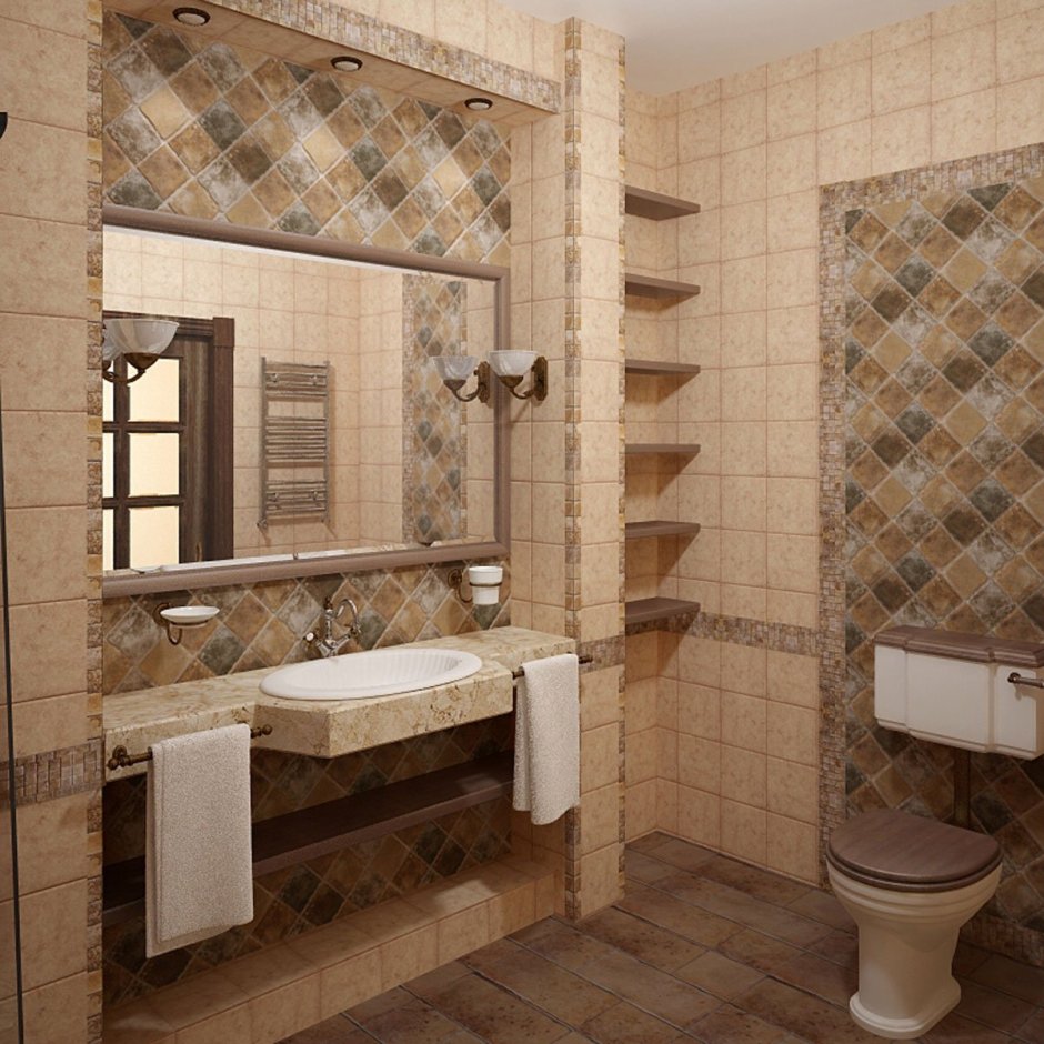 Плитка в ванну в деревянном доме
