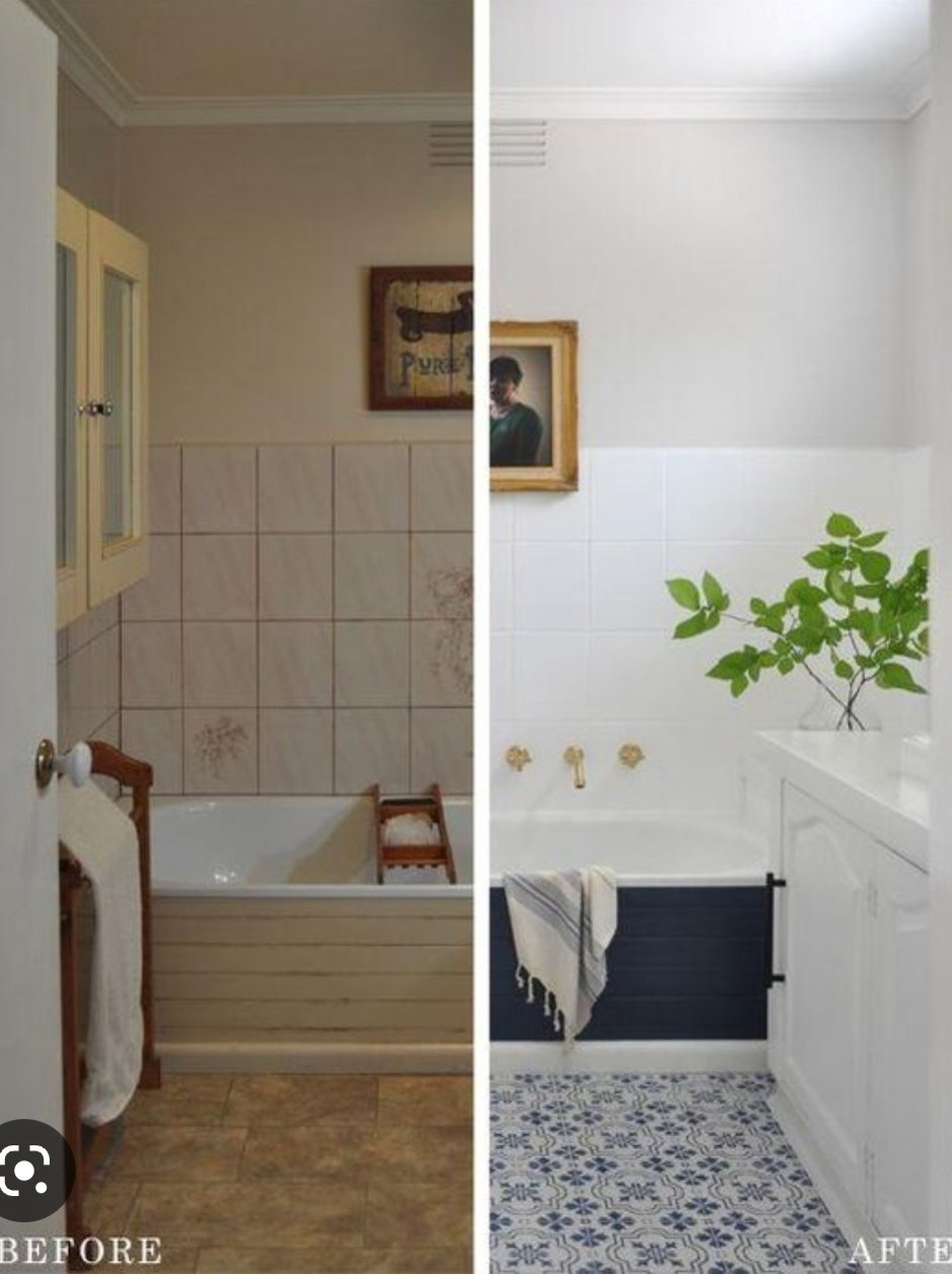 Перекраска плитки в ванной до и после