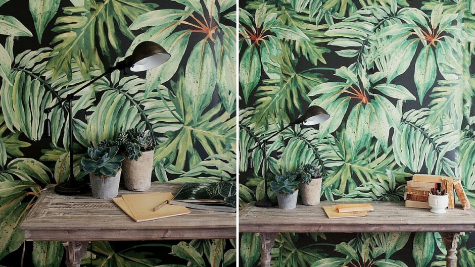 Тропические растения на стене