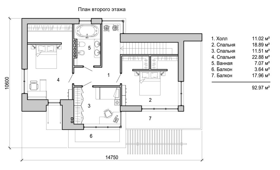 Схема двухэтажного дома с плоской крышей