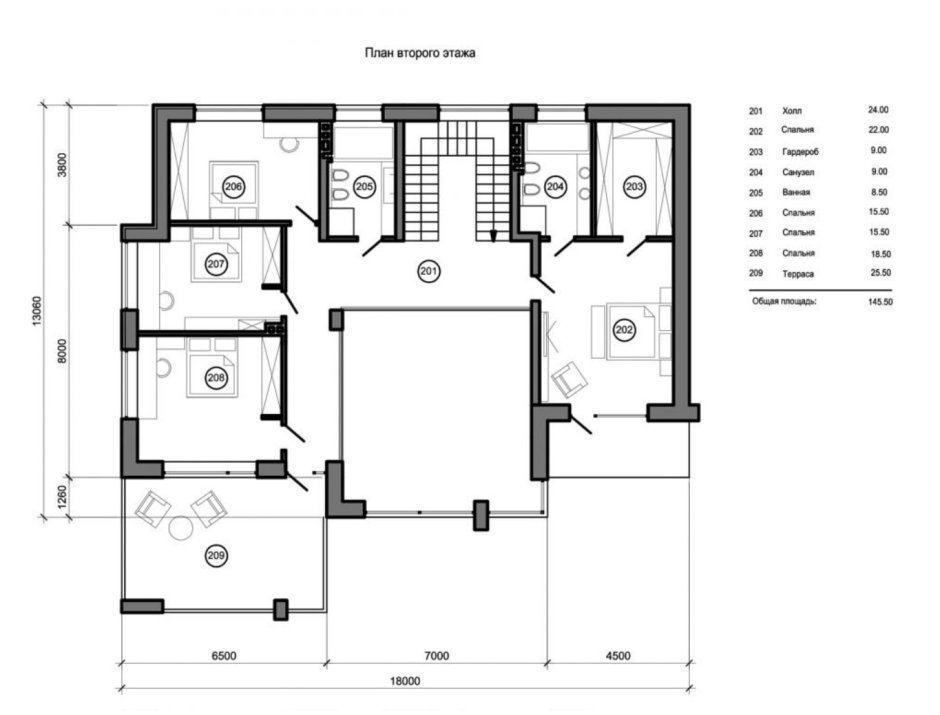 План второго этажа двухэтажного дома