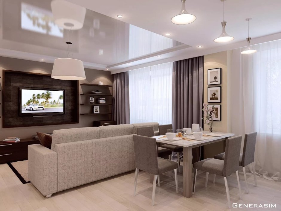 Интерьер студия кухня гостиная 30м2
