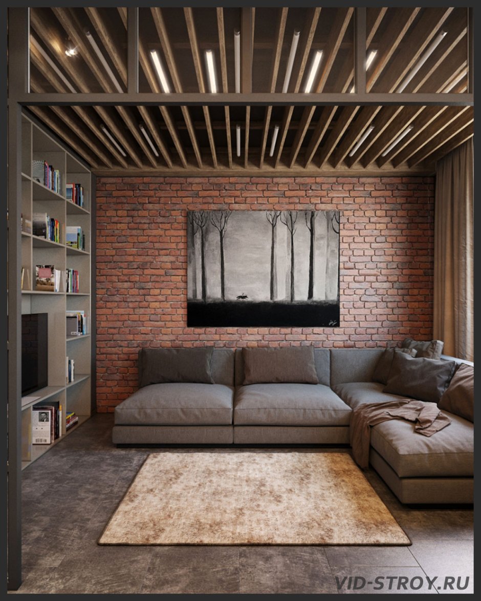 Гостиная лофт Индастриал интерьер