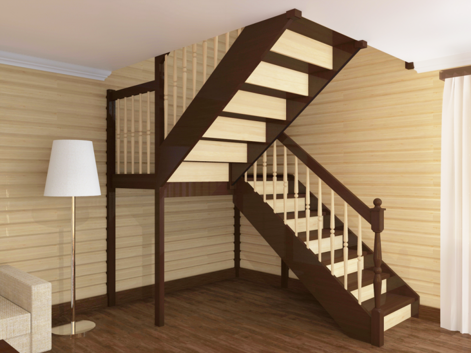 Деревянная лестница с площадкой