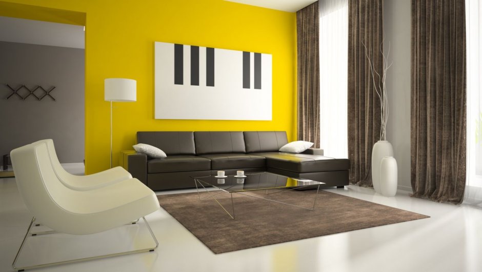 Желтые стены мебель венге