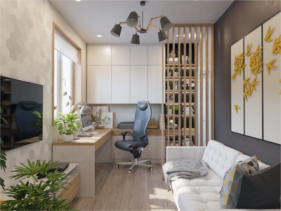 Гостиная кабинет в одной комнате