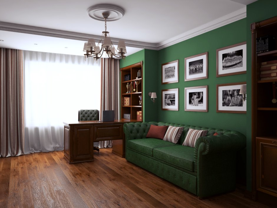 Гостиная совместно с кабинетом