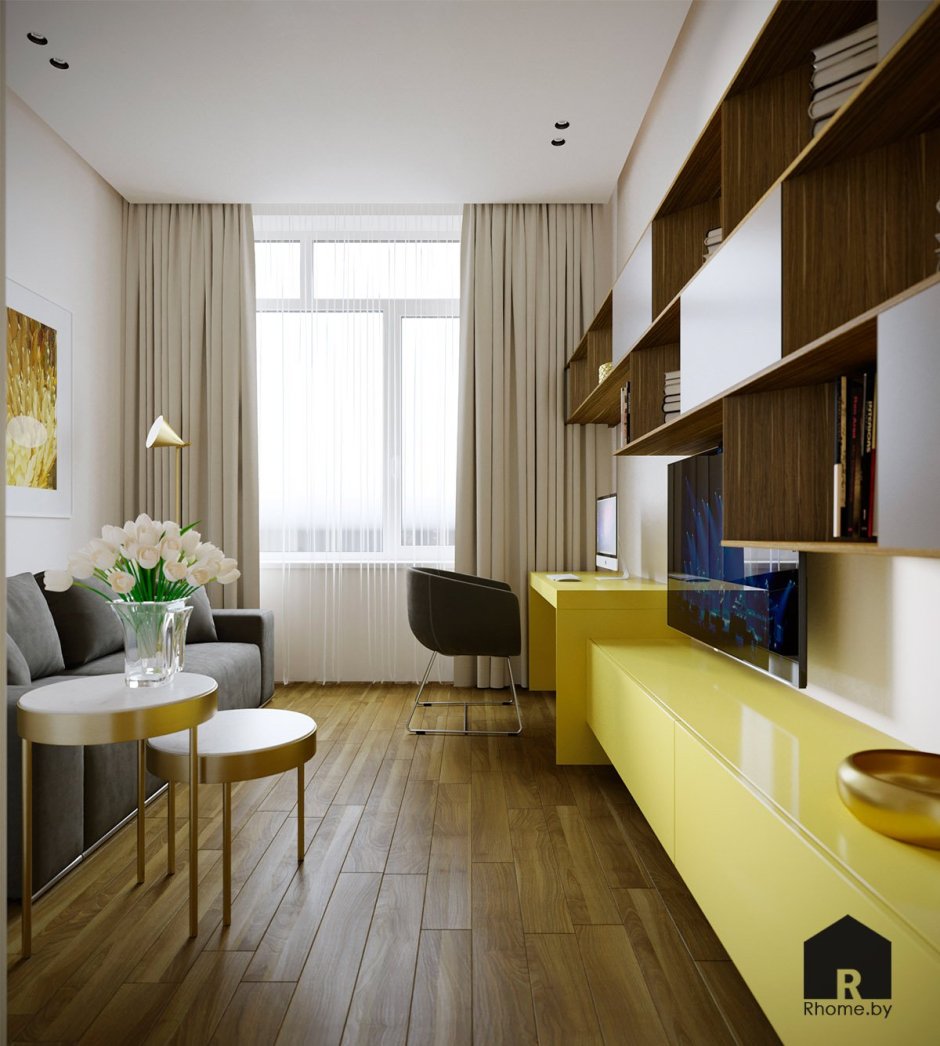 Интерьер гостиной с кабинетом