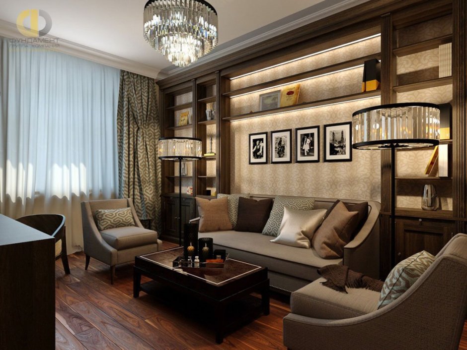 Гостиная с рабочим местом в современном стиле