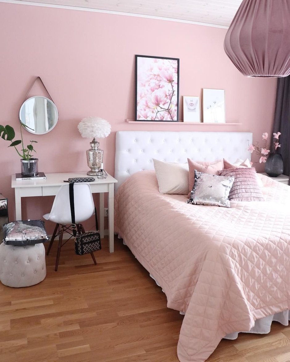 Спальня в серо розовых тонах Минимализм