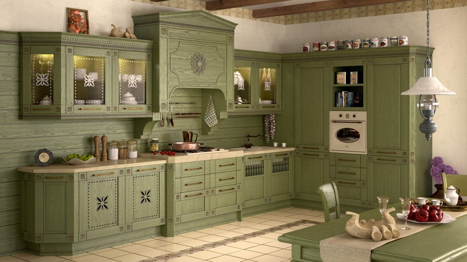 Кухни с островом классика фисташка