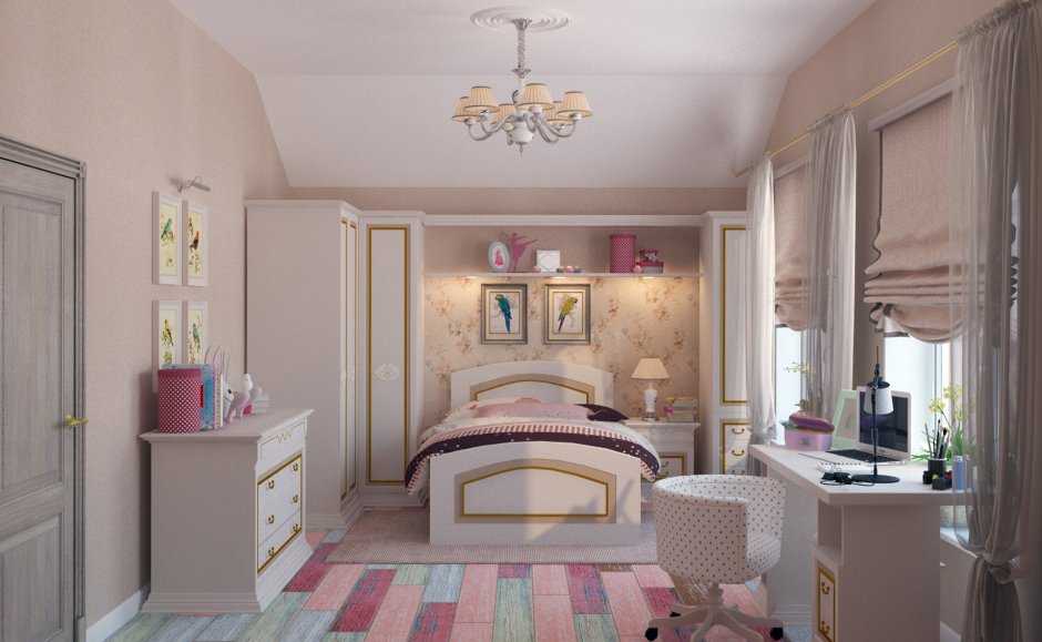 Интерьер комнаты в классическом стиле для девушки подростка