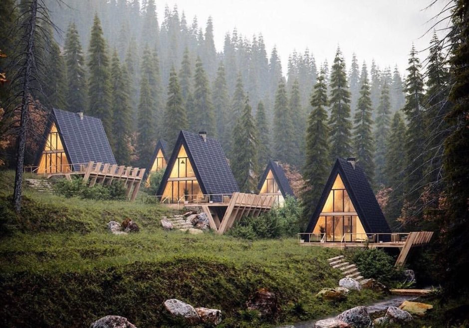 Обои домик в лесу