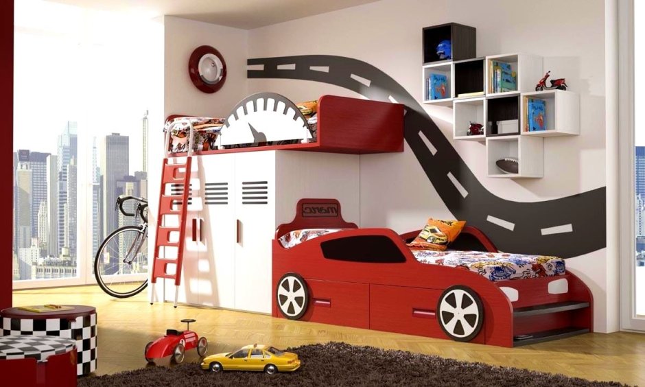 Кровать в виде гаража и машины