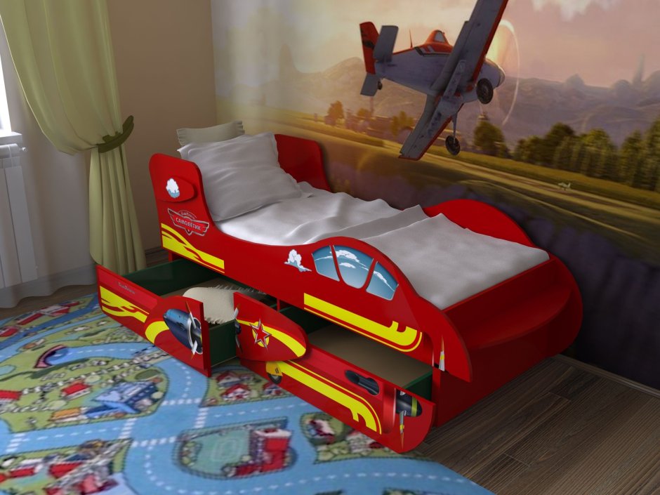 Детская кровать-машинка самолет СЛАВМЕБЕЛЬ