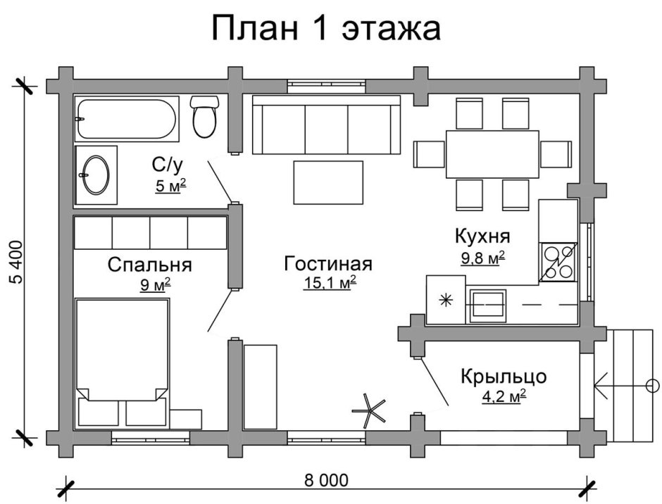 Проект однокомнатного дома с печкой