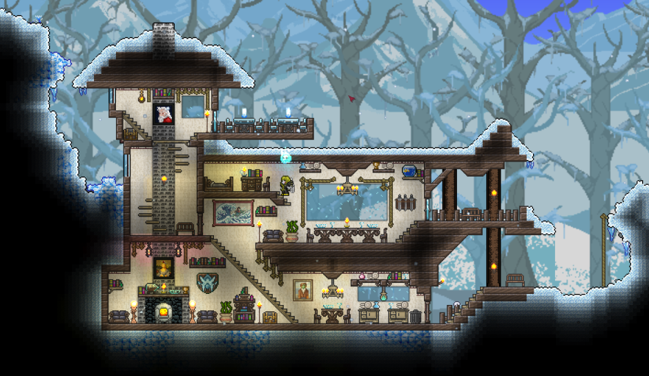 Красивый дом в зимнем биоме террария