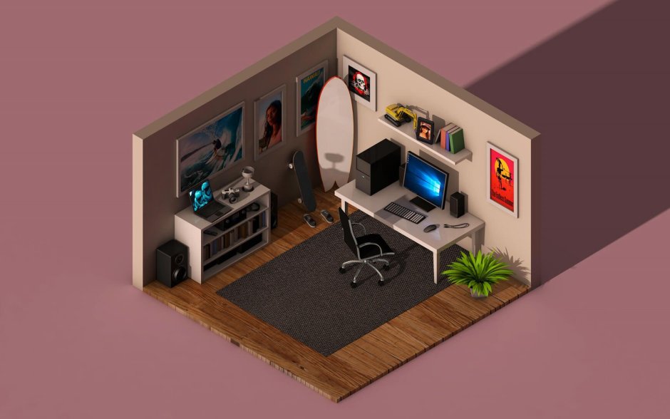 Изометрическая комната в Cinema 4d