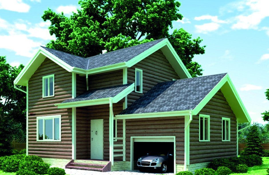 Деревянный дом с гаражом