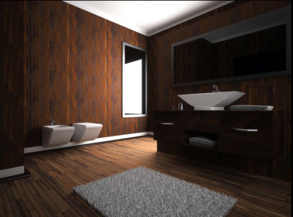 Деревянные панели в ванной