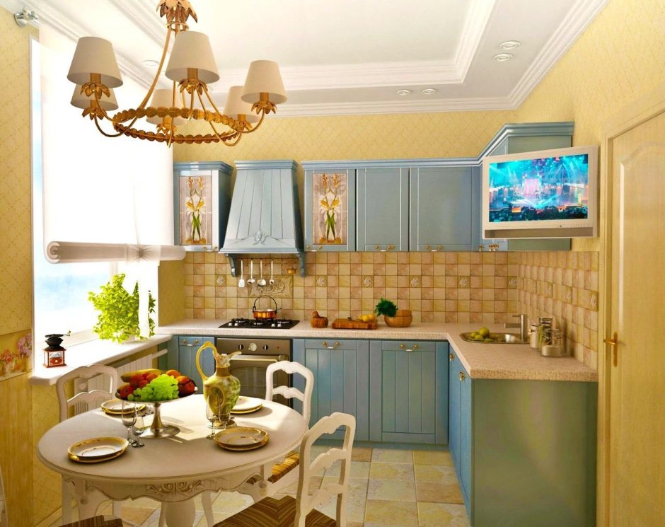 Интерьер кухни 9м2 Прованс