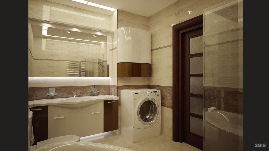 Ванная комната с водонагревателем и стиральной машиной