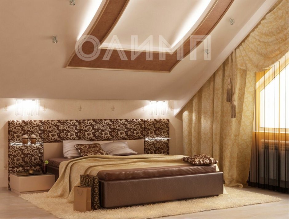 Спальня с мансардной крышей