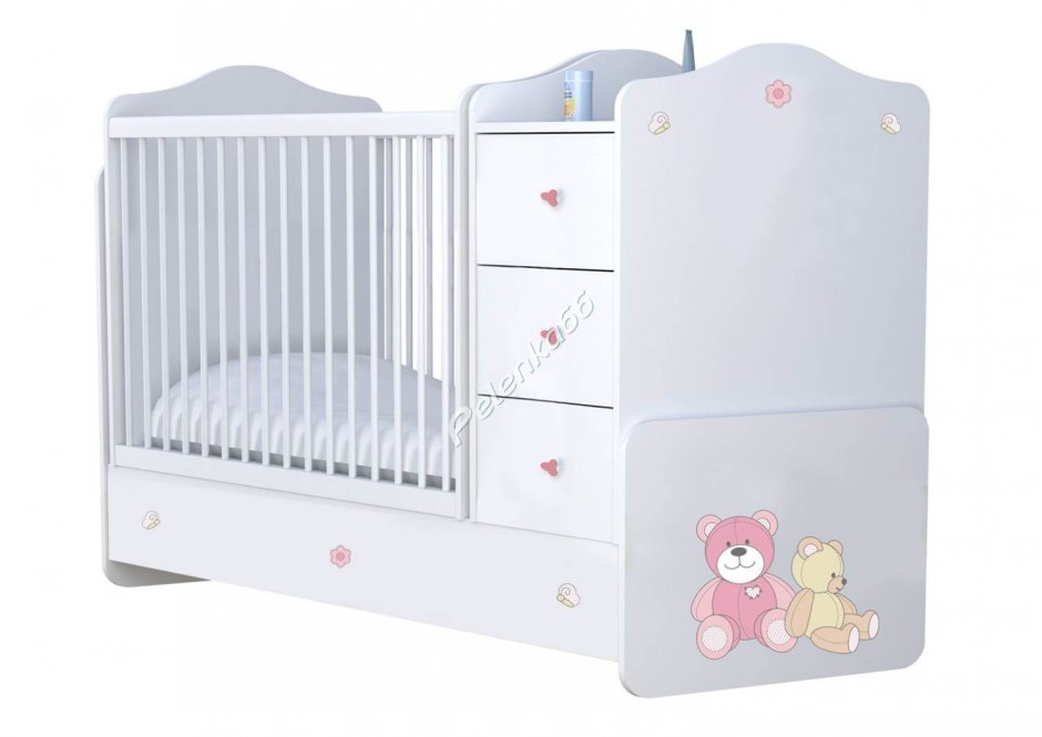 Кроватка Polini Basic Elly с комодом (трансформер), поперечный маятник
