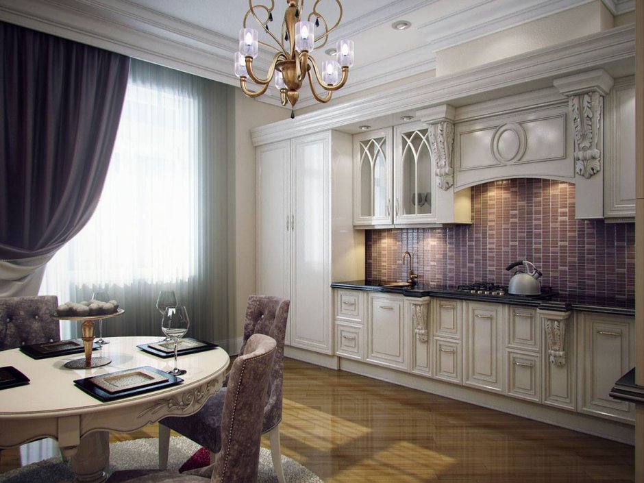 Стиль классика в интерьере кухни
