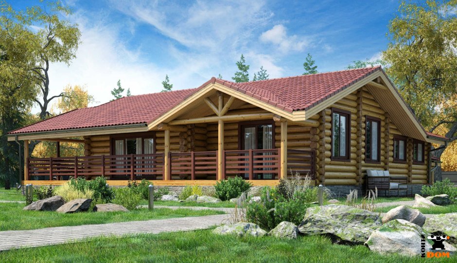 Одноэтажный деревянный дом из бревна