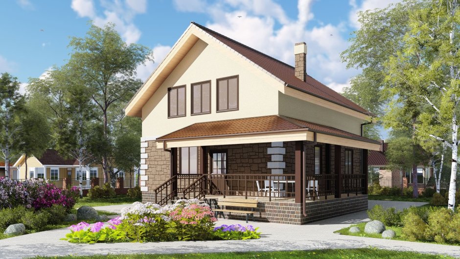 Дом 120 кв.м проект двухэтажный из газобетона с террасой