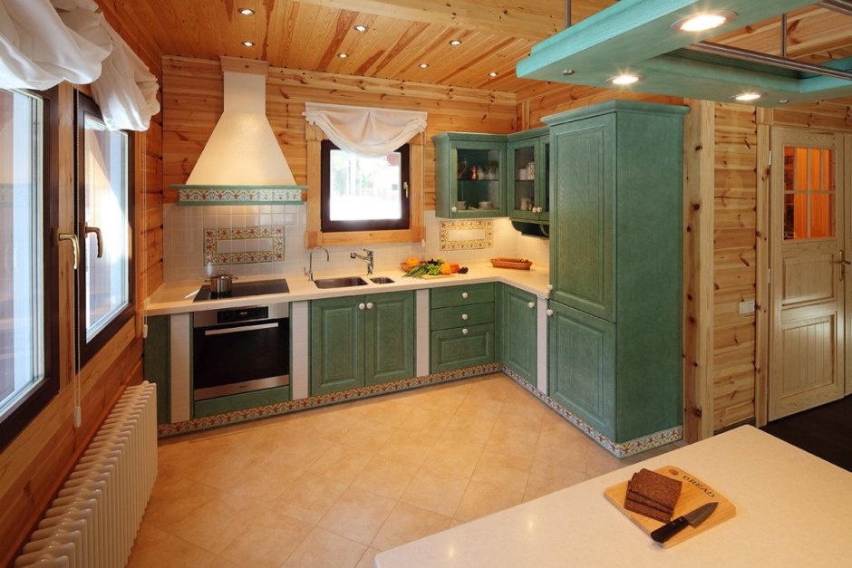 Кухни в бревенчатом доме в стиле Шале