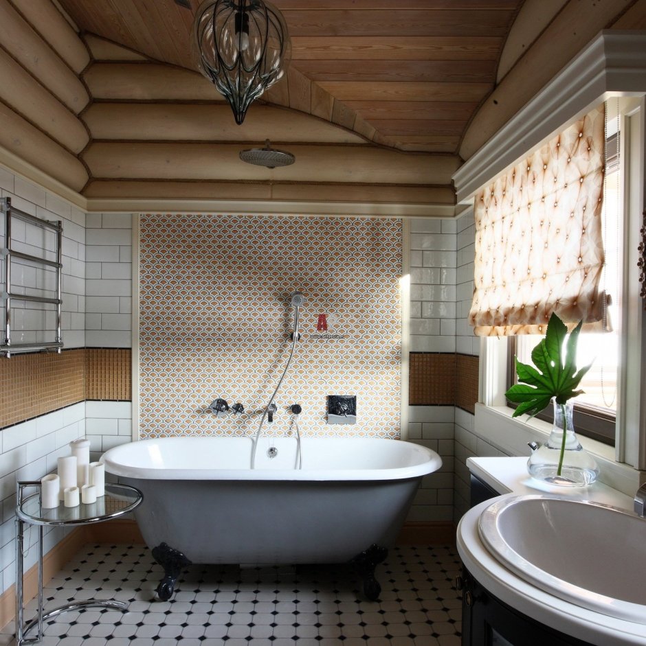 Угловая ванная в деревянном доме