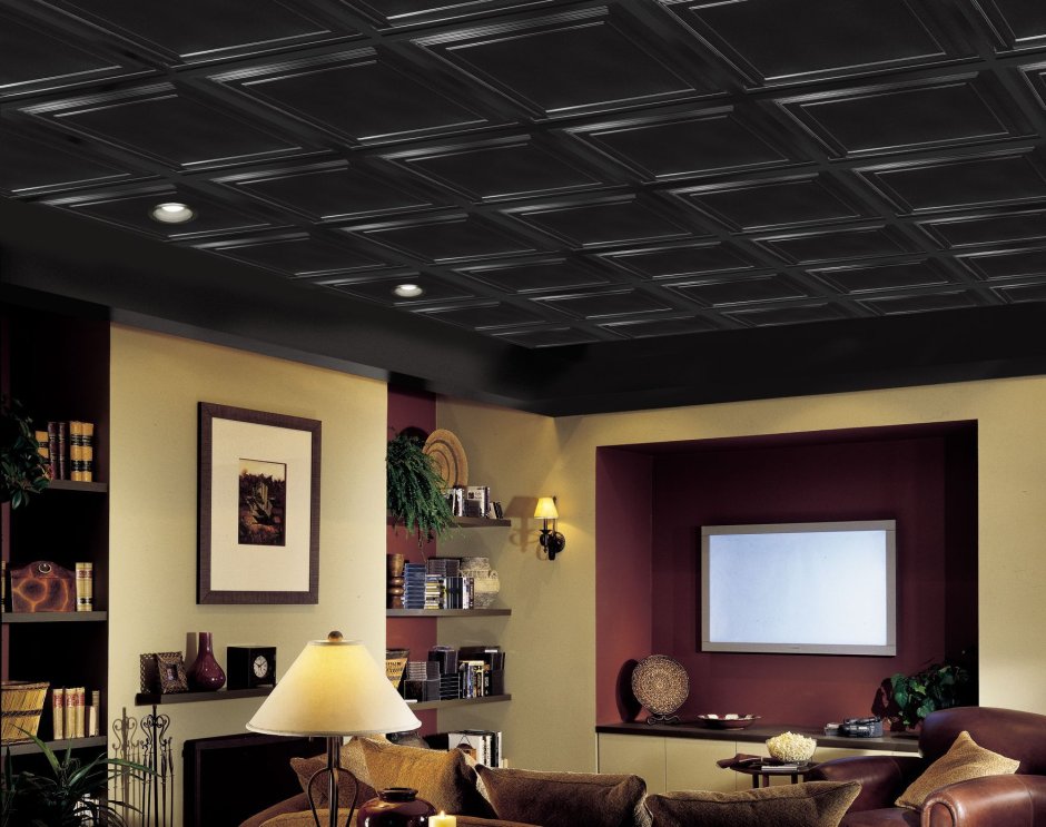 Черный сатиновый натяжной потолок