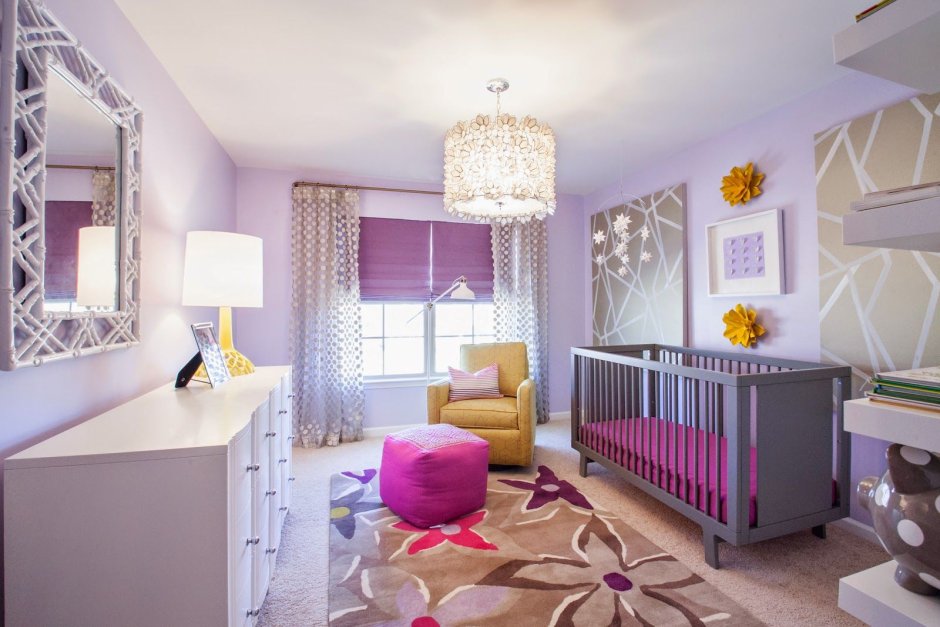 Желто фиолетовая детская комната