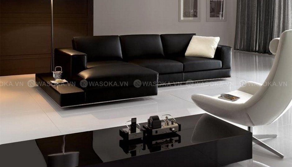 Кожаный черно белый диван