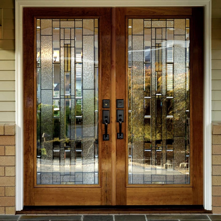 Деревянная стеклянная входная дверь