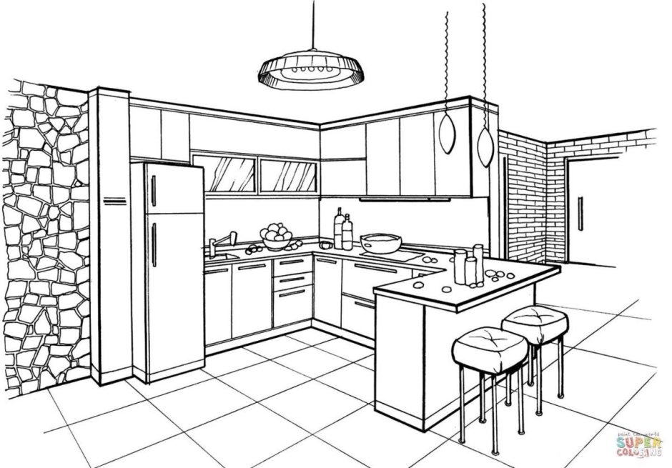 Рисунки кухни графически