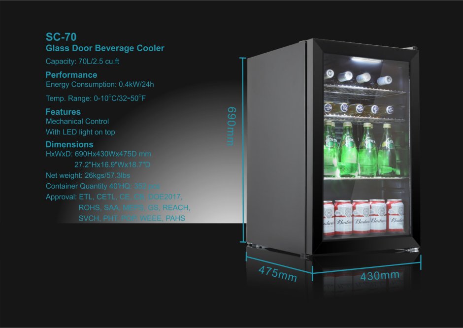 Шкаф холодильный со стеклом Tefcold db200s барный черный