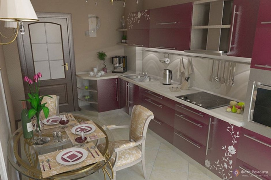 Кухня бежево розового цвета