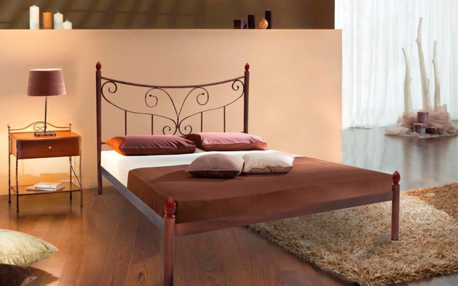 Железная кровать коричневые двуспальная