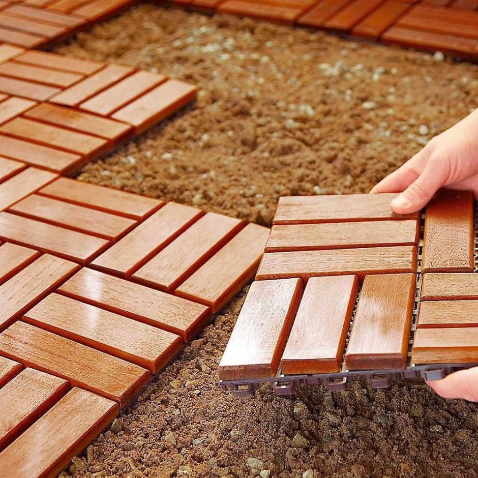 Плитка Садовая 30x30x2.4 см, темная Акация, 12 реек