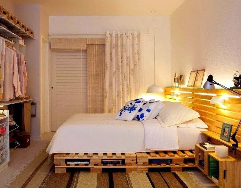 Спальня в стиле лофт белый кирпич