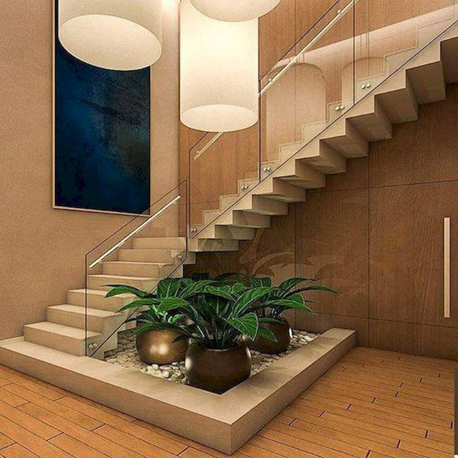Интерьер лестницы в частном доме