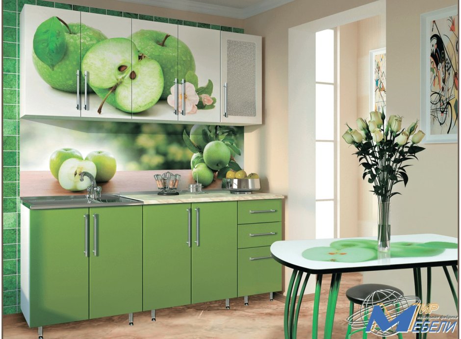 Кухня в зелёных тонах в реальной квартире